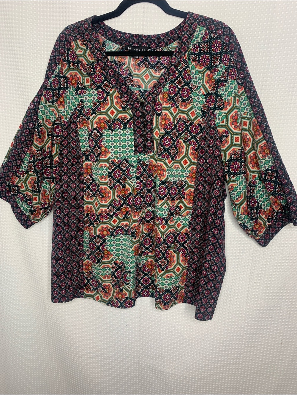 Women's Boho Patchwork Print Multicolor BlousePlus size 2x